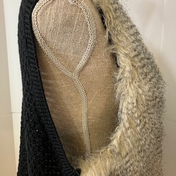 Vintage Faux fur animal print vest tunic length /crochet back black panel L-XL - Picture 2 of 4